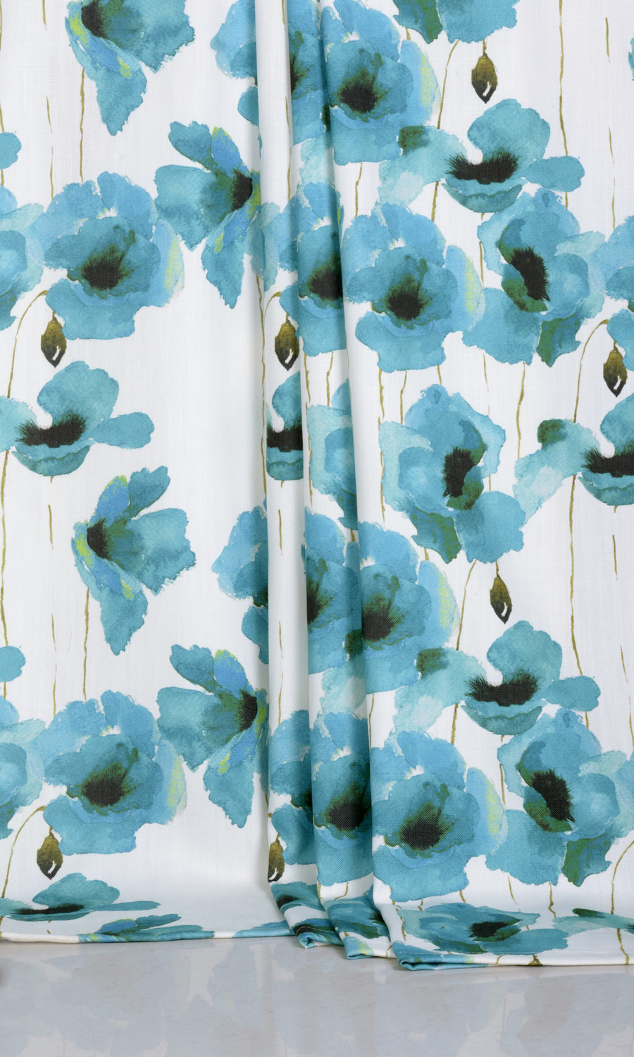 Water Lilies Floral Drapery for Living, Bedroom, Kitchen, Bathroom (Blue)