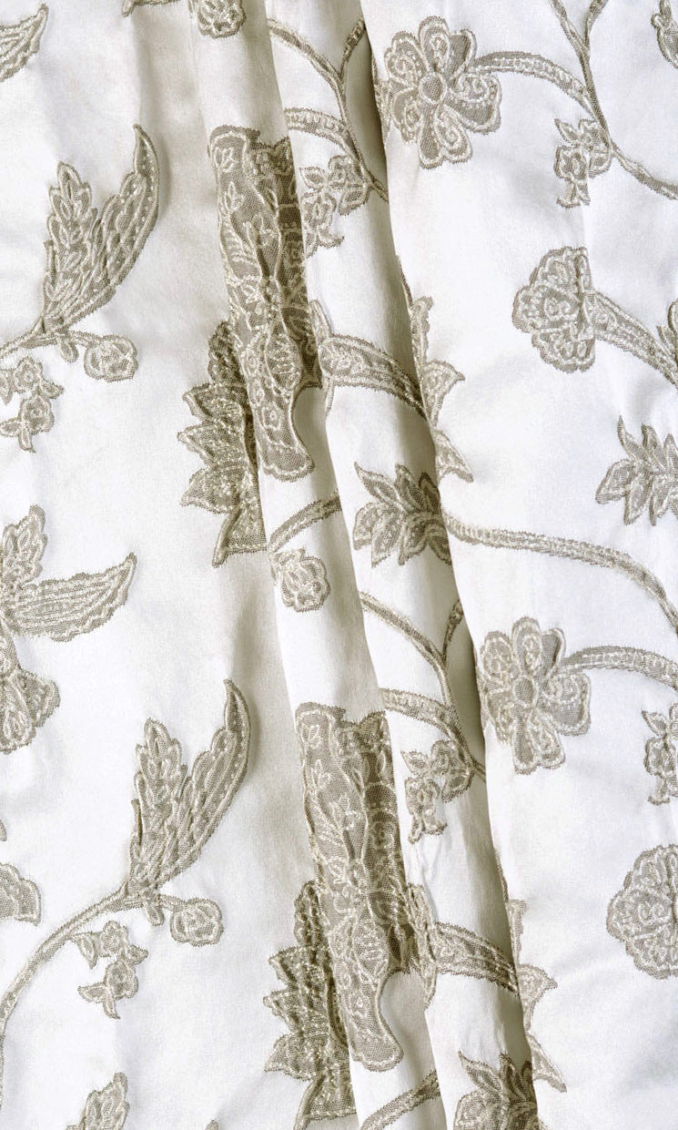 Floral Pinch Pleat, Rod Pocket, Eyelet Curtains (White/ Silver/ Gray)