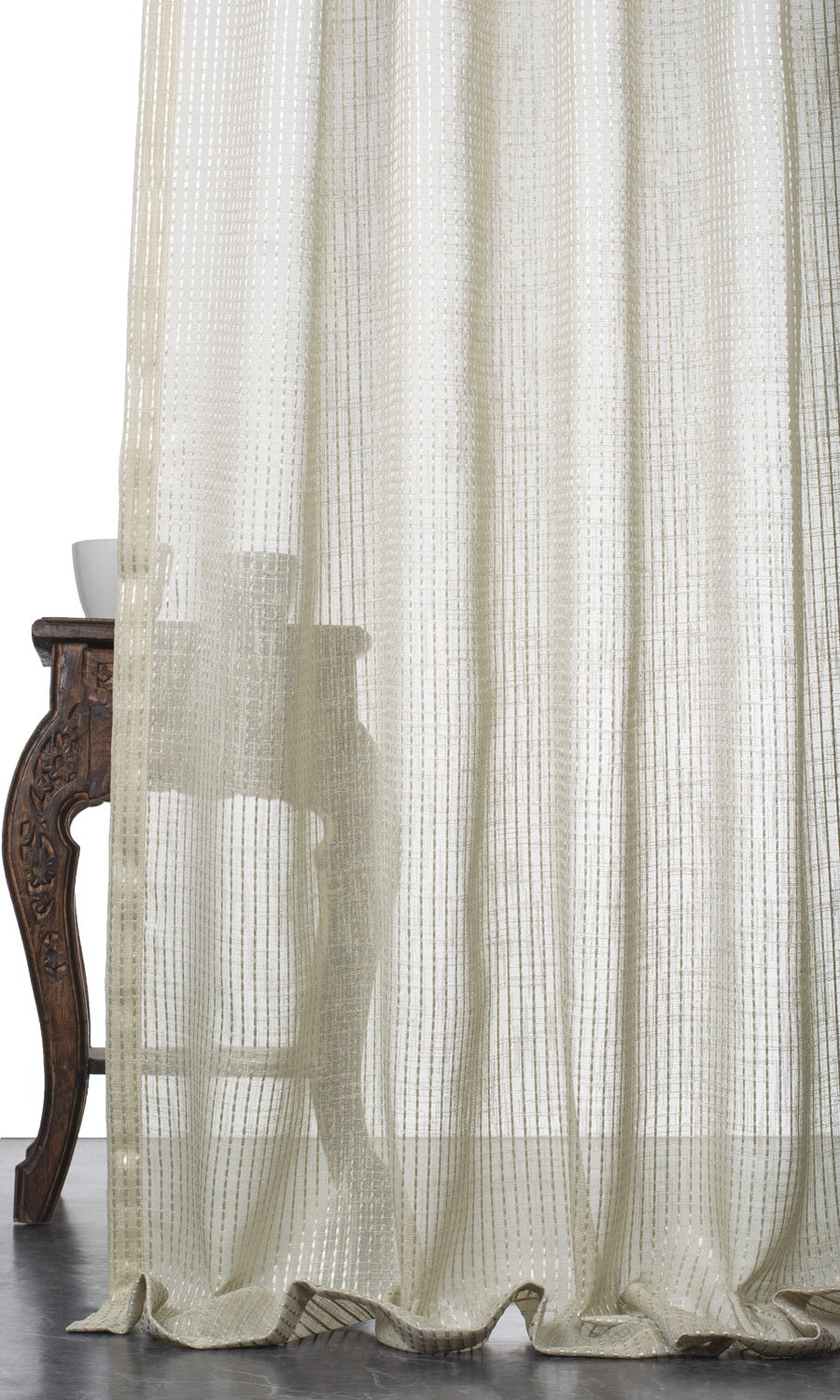 Striped Embroidery Sheer Window Curtains for Living, Bedroom, Kitchen, Bathroom (Pale Beige)