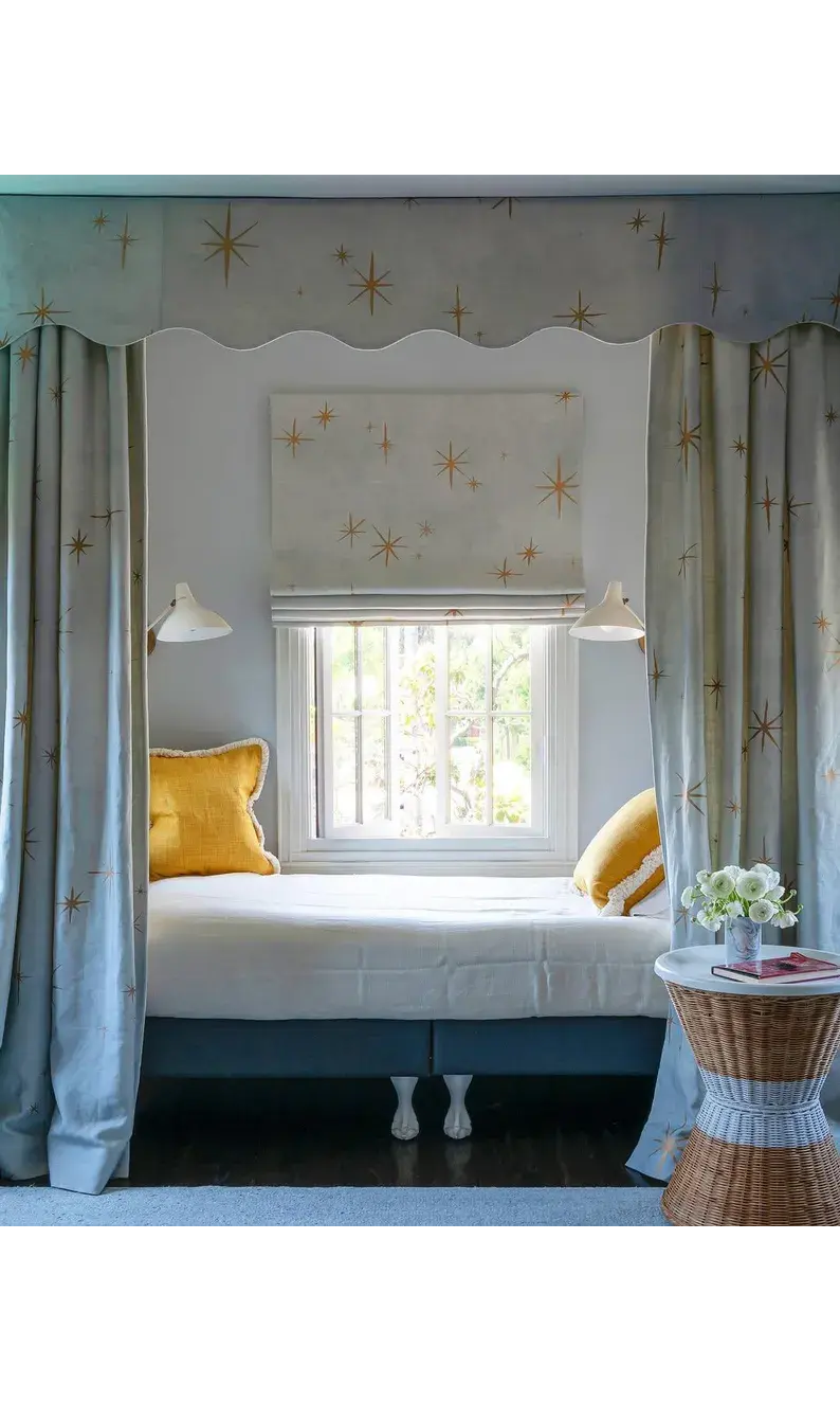 Scalloped valance with curtains