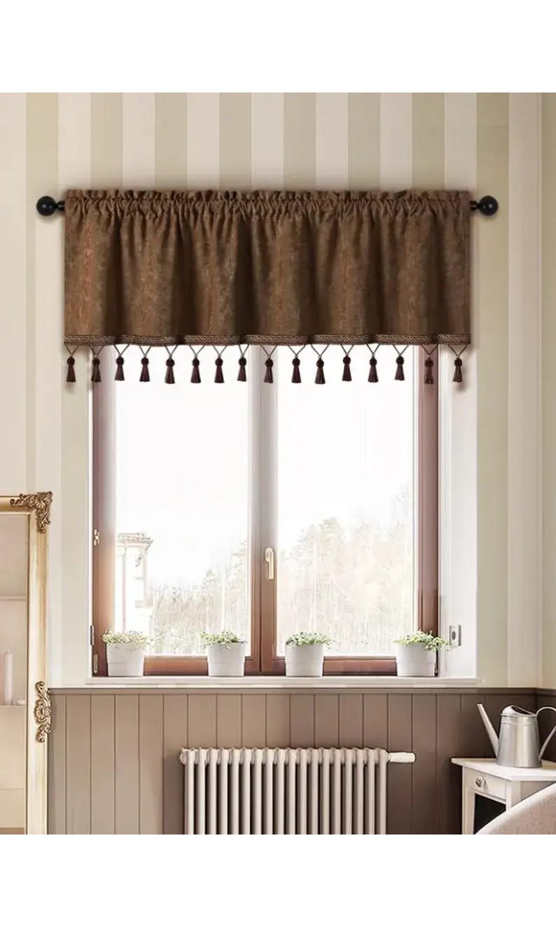 Pole Mounted Rod Pocket Window Valance with Header Frill