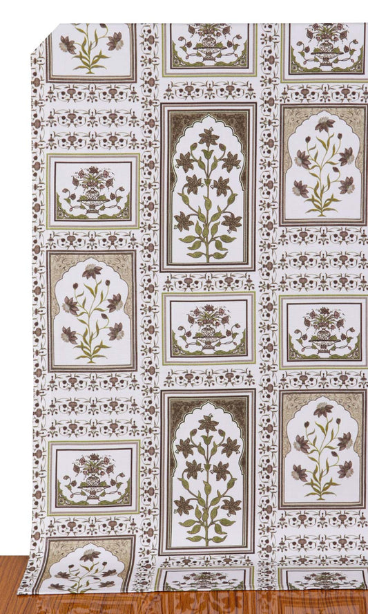 Floral Cotton Drapery (Brown/ Green)