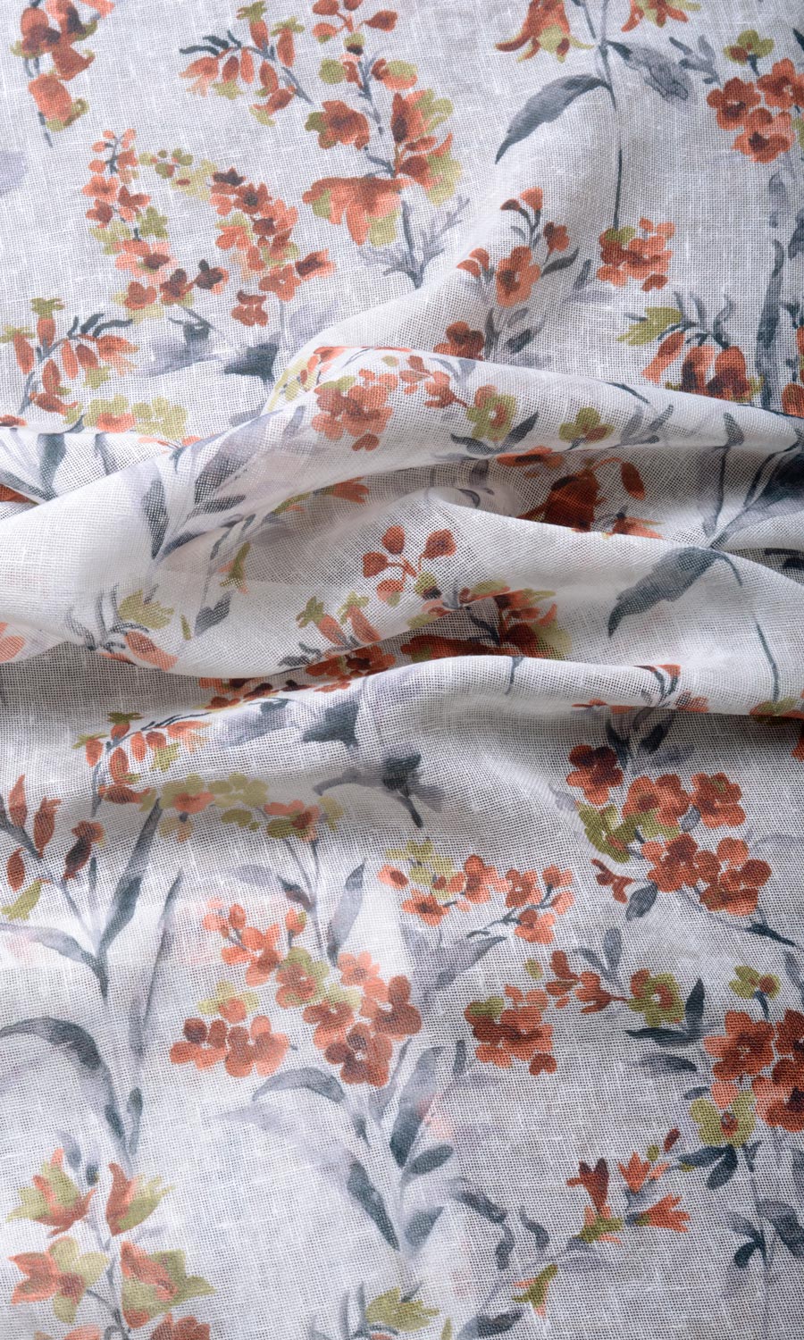 Floral Print Sheer Pinch Pleat, Rod Pocket, Eyelet Curtains (White/ Orange)