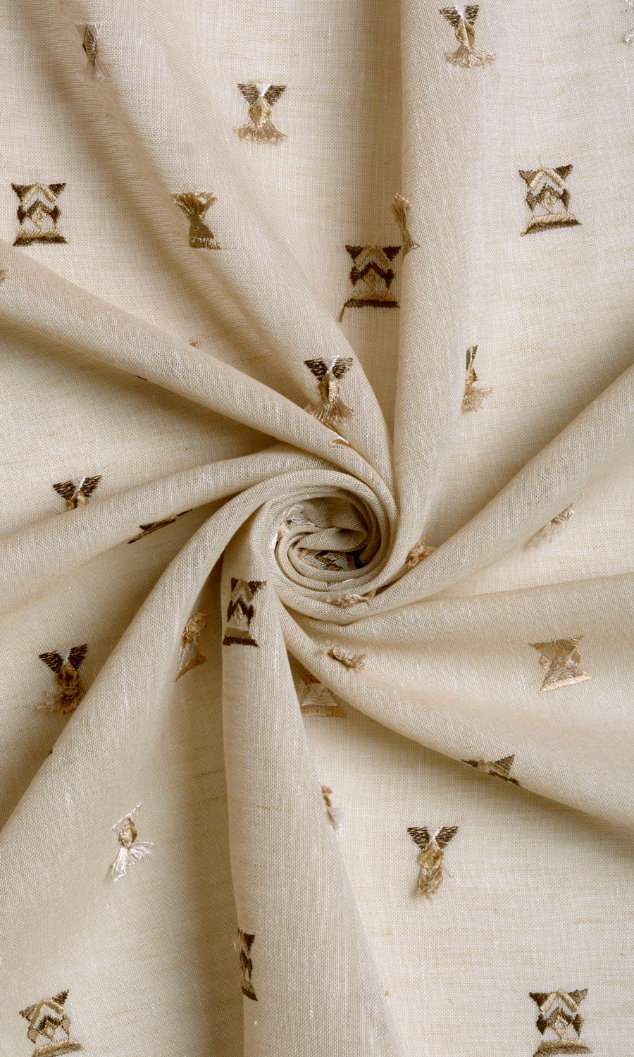 Embroidered Semi-Sheer Custom Curtains (Beige/ Brown)
