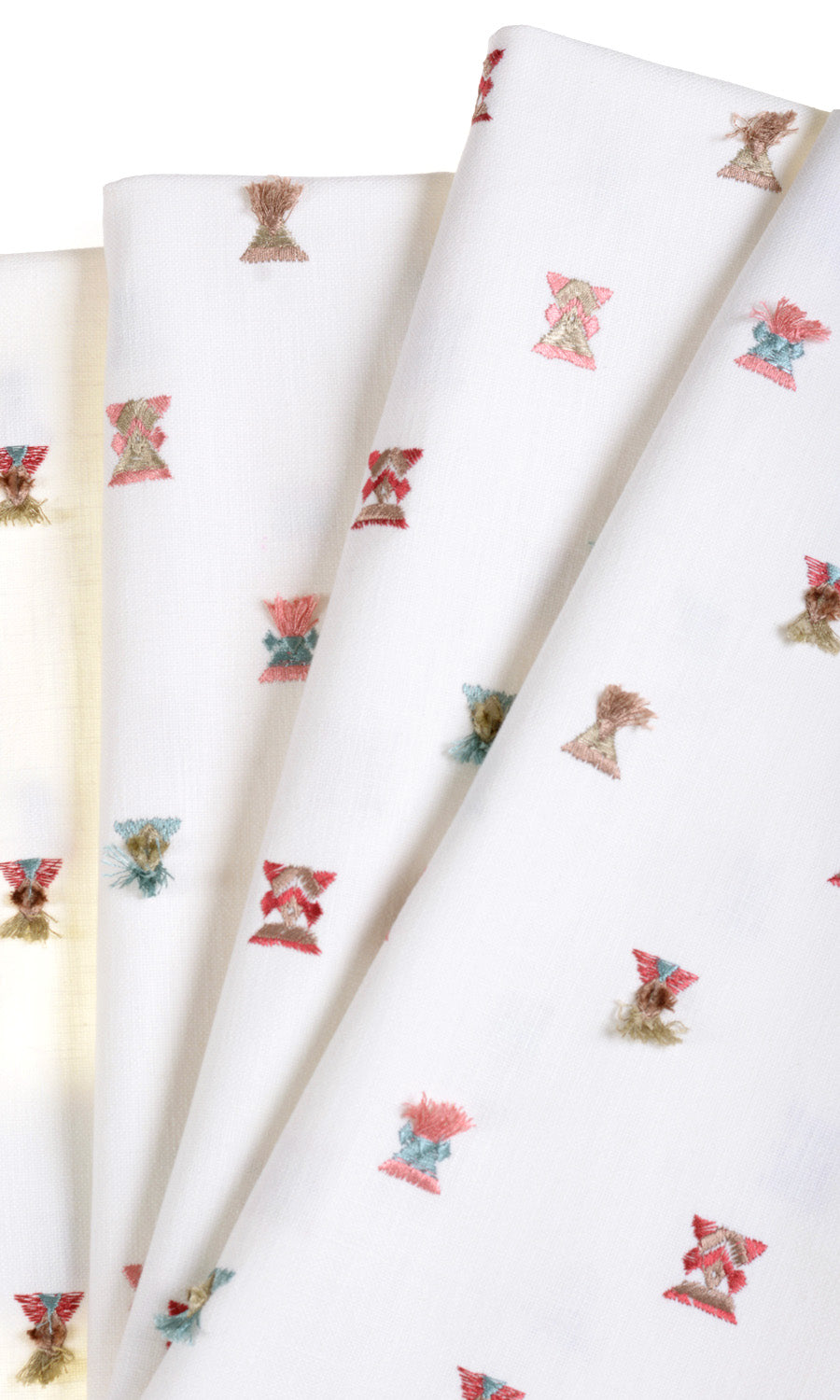 Embroidered Pinch Pleat, Rod Pocket, Eyelet Curtains (Red/ Pink/ Blue/ White)