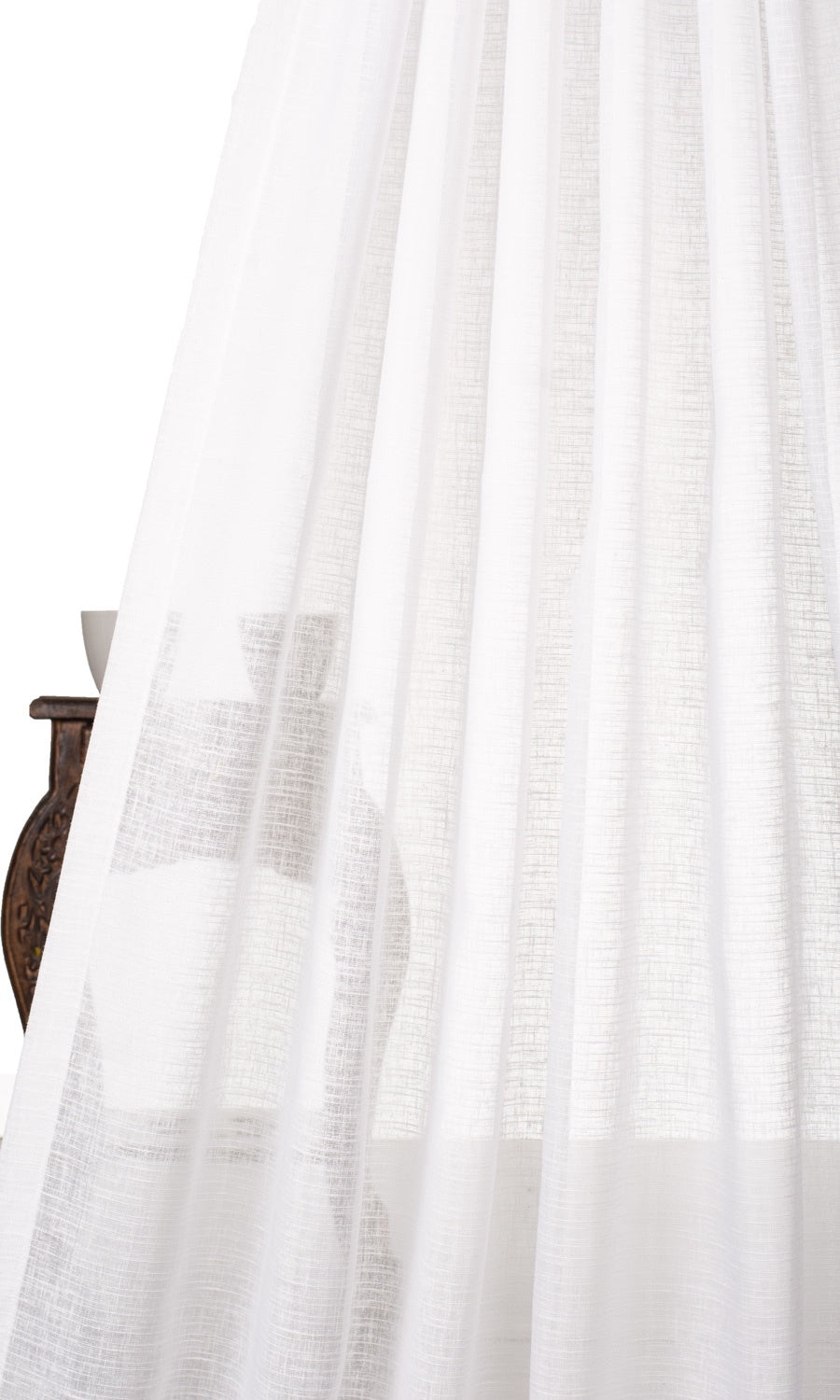 Plain Linen-Texture Sheer Pinch Pleat, Rod Pocket, Eyelet Curtains (White)