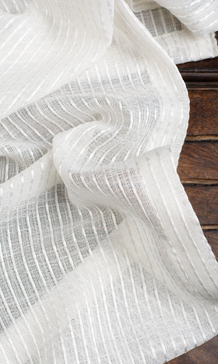 Embroidered Striped Sheer Pinch Pleat, Rod Pocket, Eyelet Curtains (White)