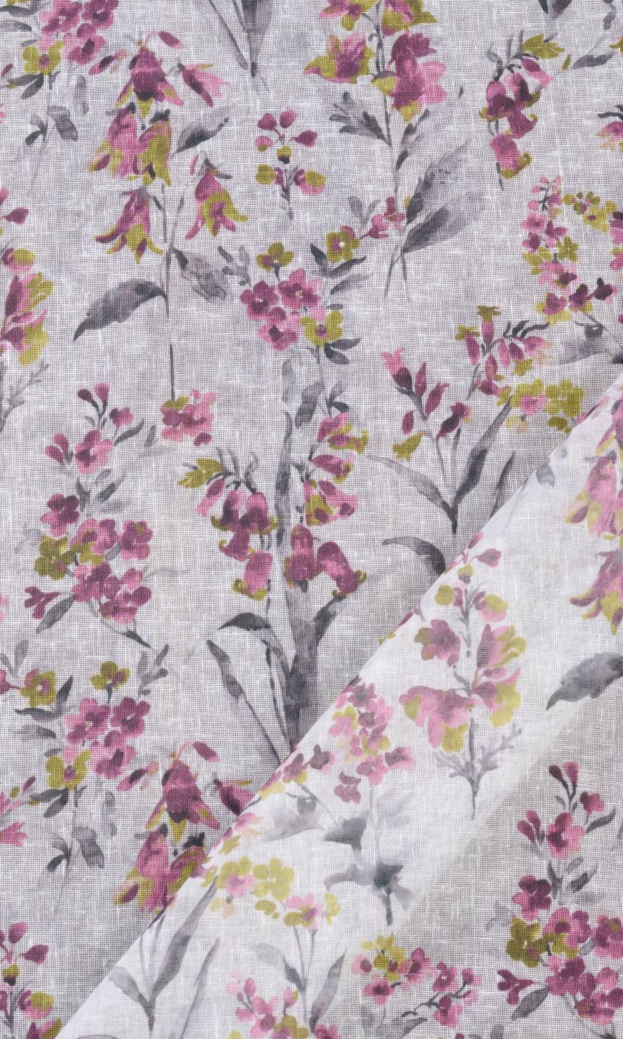 Sheer Floral Print Drapes for Living, Bedroom, Kitchen, Bathroom (Pink/ Grey)