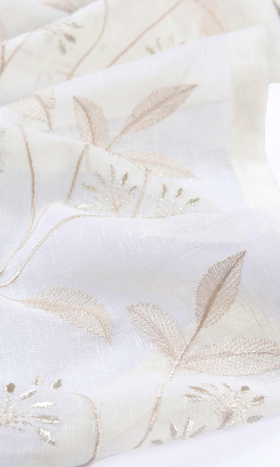 Sheer Floral Embroidered Custom Curtains (White/ Beige)