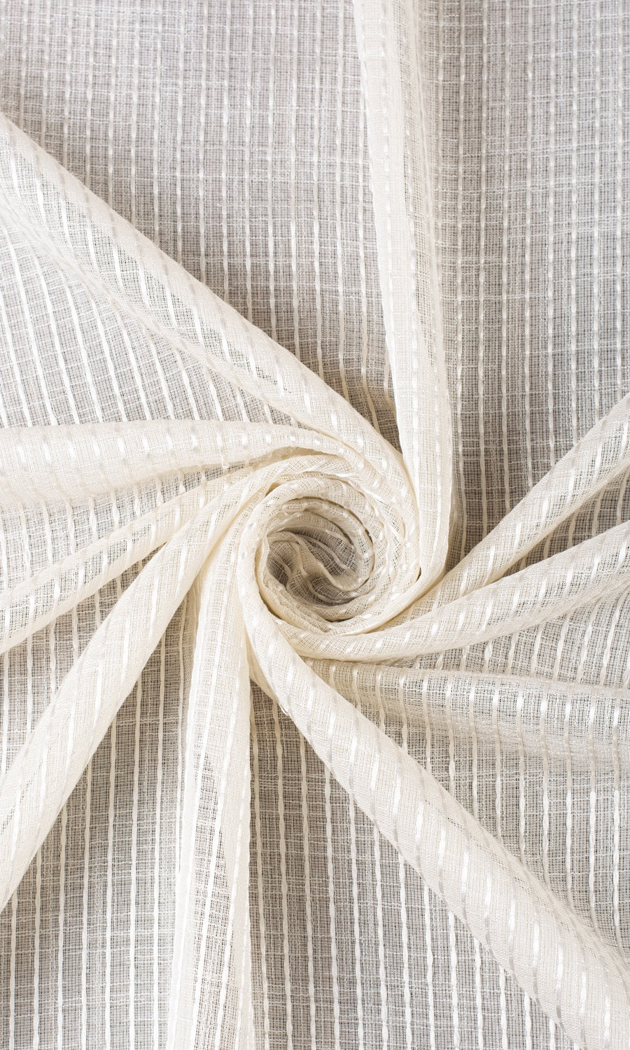 Embroidered Striped Sheer Window Curtains (Creamy Beige) Extra Long Short Wide