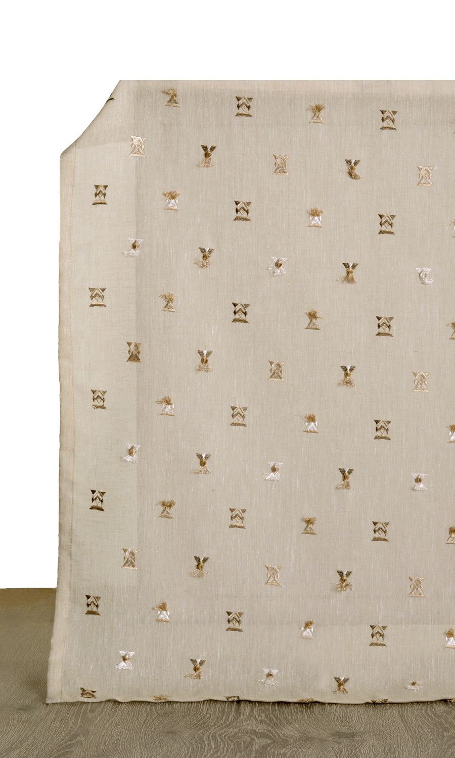 Embroidered Semi-Sheer Curtain Panels for Living, Bedroom, Kitchen, Bathroom (Beige/ Brown)