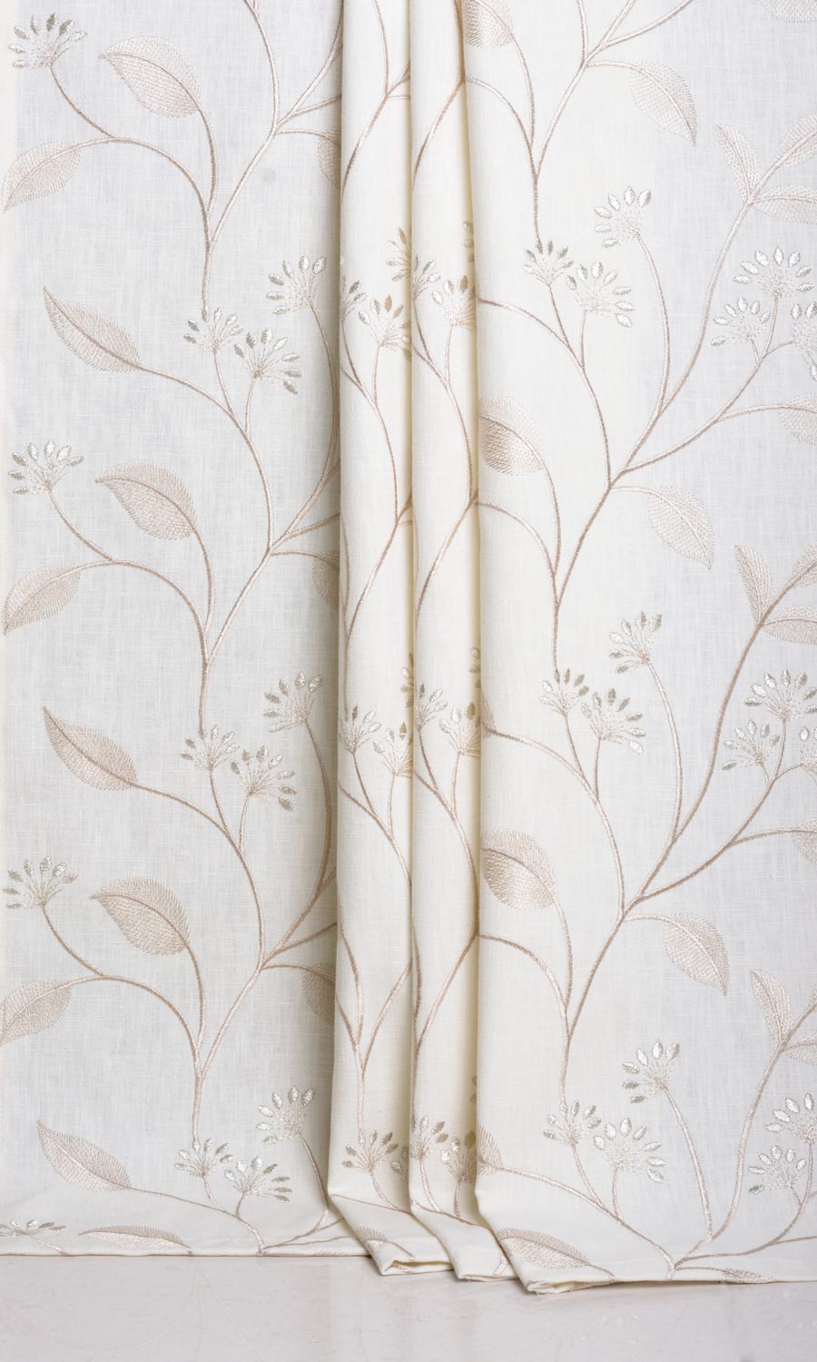 Floral Embroidery Curtain Panels (White/ Cream)
