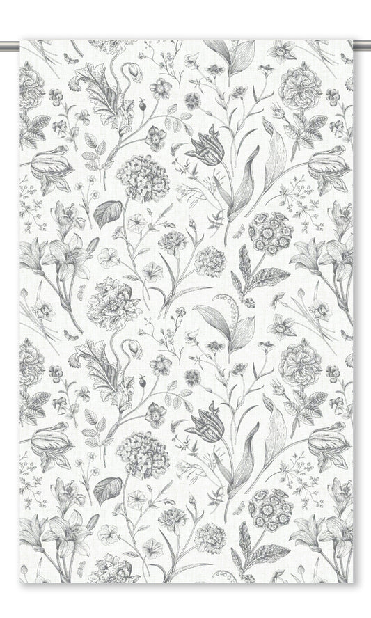 Floral Toile Window Curtains (Charcoal Gray/ White)