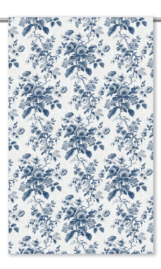 Floral Toile Curtain Panels (Navy Blue/ White)