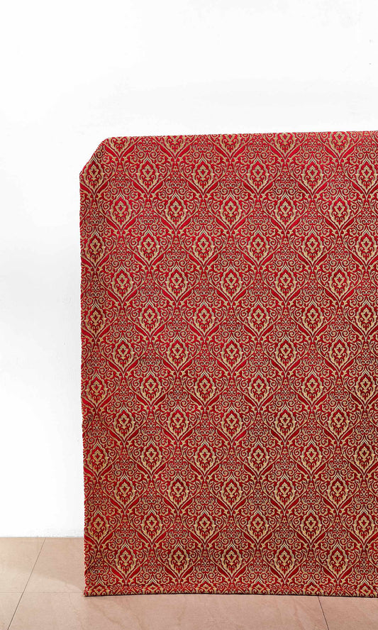 Damask Velvet Home Décor Fabric By the Yard (Beige/ Brown/ Red)