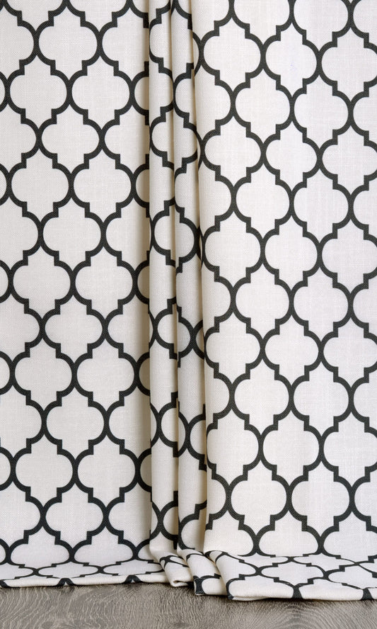 Moroccan Tiled Home Decor Fabric Sample (Cream/ Black)