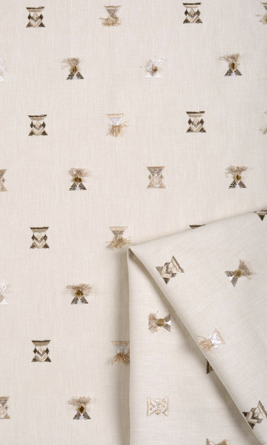Embroidered Home Decor Fabric Sample (Beige/ Brown/ White)