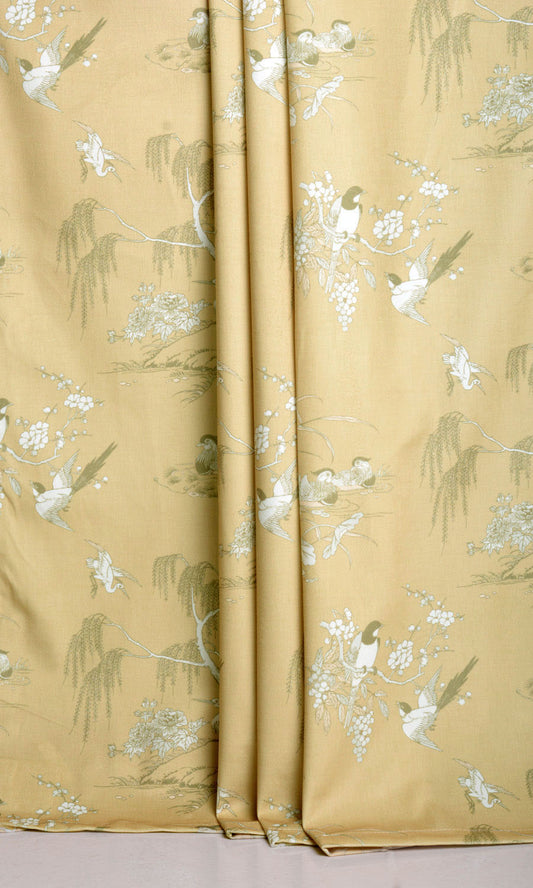 Chinoiserie Toile Velvet Home Decor Fabric By the Yard (Yellow)