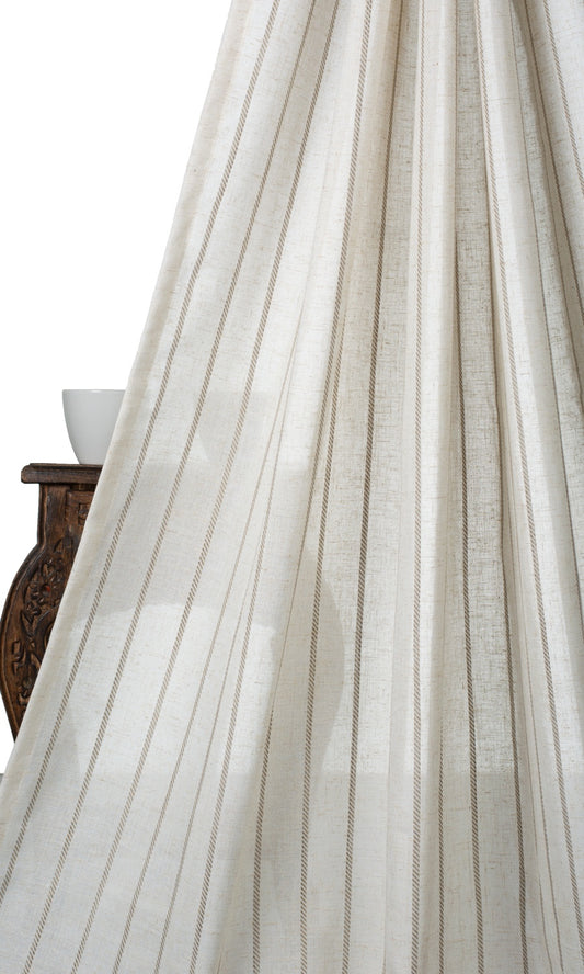 Striped Sheer Window Curtains (Cream/ Brown)