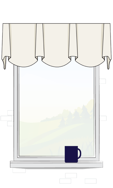 Custom Sheffield window valance with curtains
