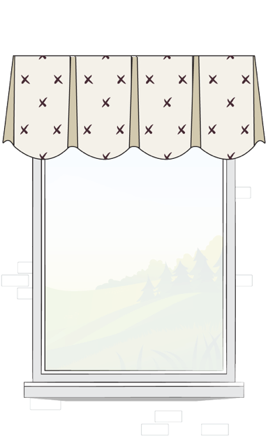 Custom board mounted scalloped valance with box pleat