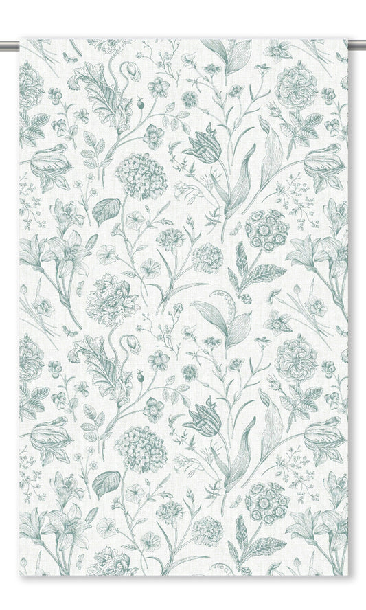 Floral Toile Home Decor Fabric By the Yard (Duck Egg Blue/ White)