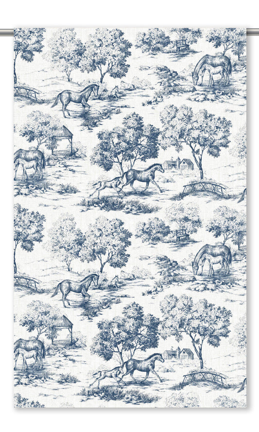 Toile de Jouy Curtain Panels (Navy Blue/ White)