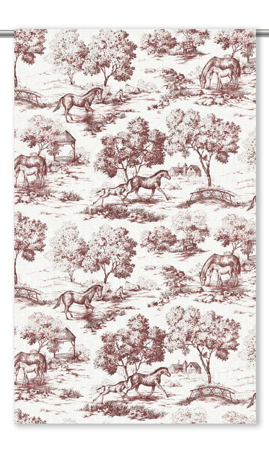 Toile de Jouy Home Decor Fabric By the Yard (Maroon Red/ White)