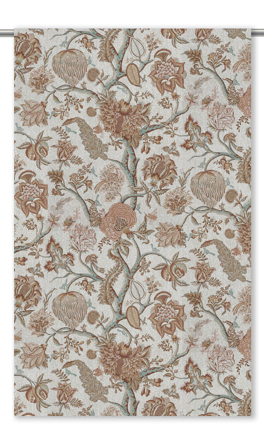 Floral Home Decor Fabric By the Yard (Creamy-Beige/ Burnt Orange/ Powder Blue)