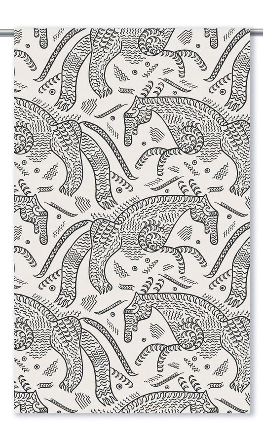 Abstract Animal Line Print Velvet Drapery (Warm White/ Black)