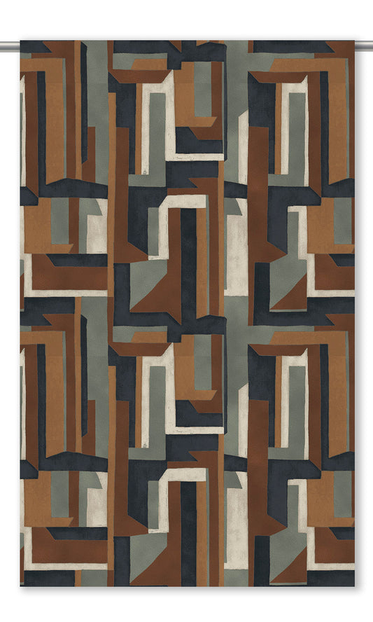Modern Abstract Velvet Curtain Panels (Caramel/ Agave Green/ Mahogany Brown)