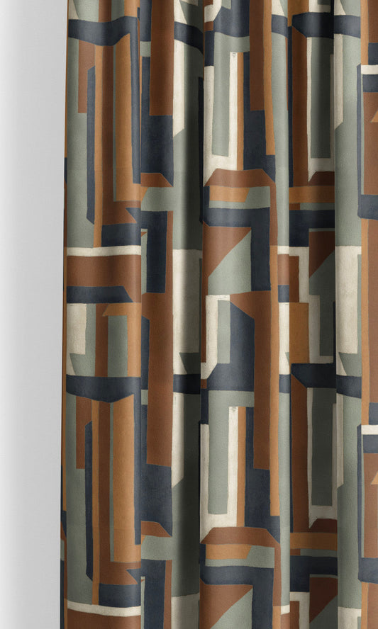 Modern Abstract Velvet Curtain Panels (Caramel/ Agave Green/ Mahogany Brown)