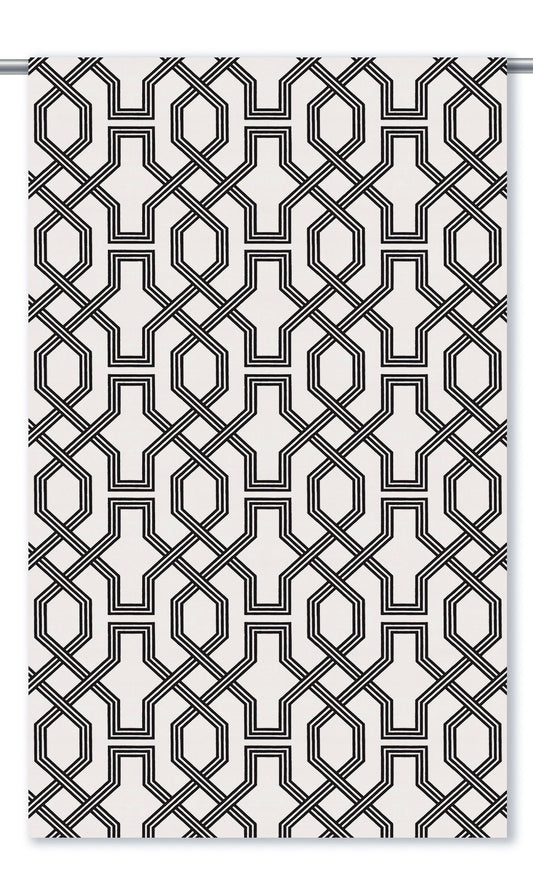 Greek Lattice Pattern Velvet Curtain Panels (Warm White/ Black)