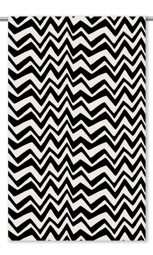 Abstract Chevron Velvet Drapes (Warm White/ Black)