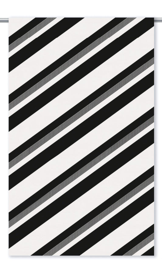 Diagonal Striped Velvet Drapery (Warm White/ Black)