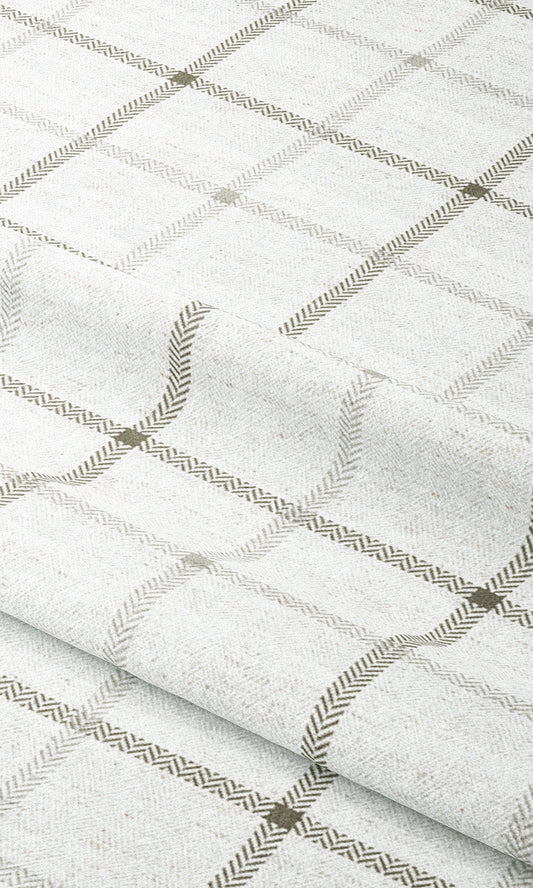 Windowpane Check Home Decor Fabric Sample (Eggshell White/ Cedar Brown )