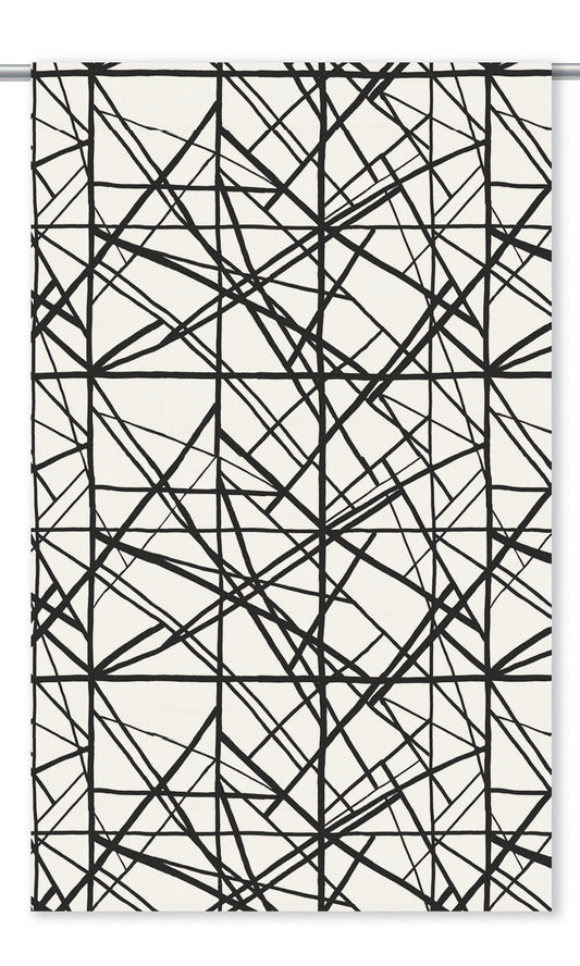 Abstract Cubist Line Print Velvet Drapery (Warm White/ Black)