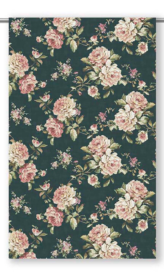 Floral Velvet Home Decor Fabric By the Yard (Forest Green/ Blush Pink/ Pale Green)