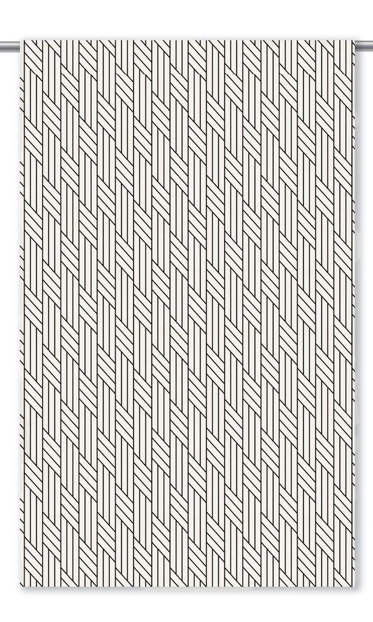 Geometric Line Print Velvet Window Curtains (Warm White/ Black)