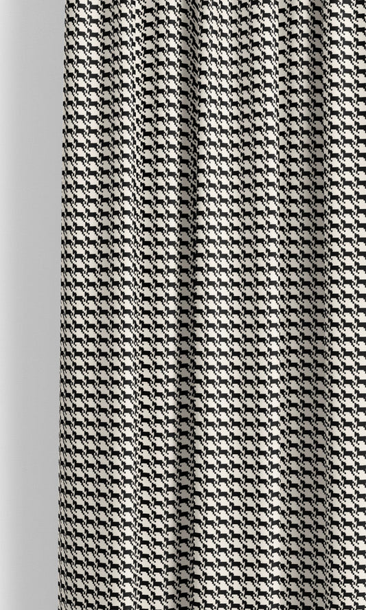 Houndstooth Patterned Velvet Home Decor Fabric Sample (Warm White/ Black)