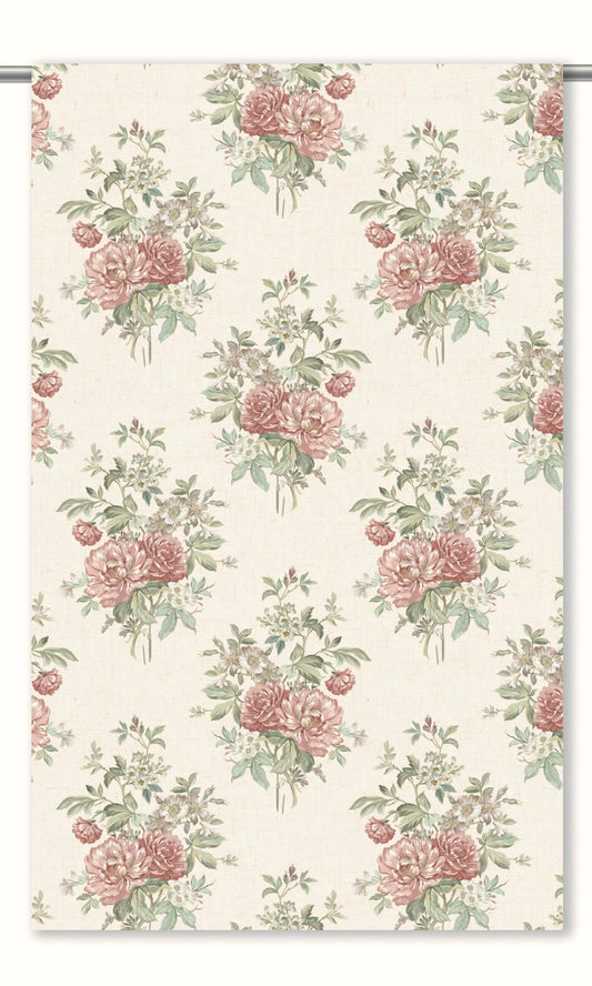 English Country Floral Curtain Panels (Cream/ Soft Red/ Sage Green)
