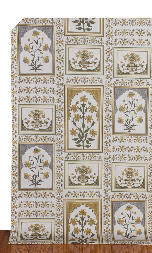 Floral Cotton Home Decor Fabric Sample (Grey/ Yellow)