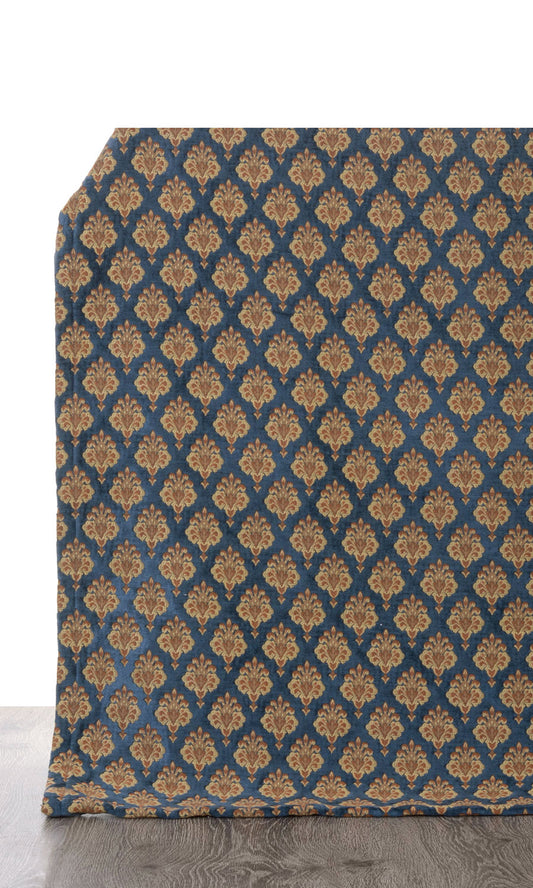Velvet Home Decor Fabric Sample (Navy Blue and Gold)