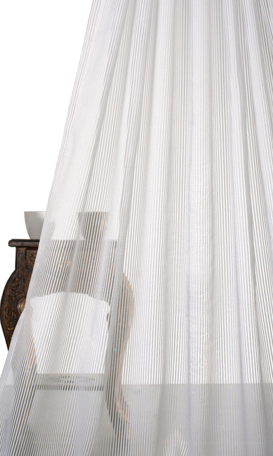 Striped Sheer Window Curtains (White)