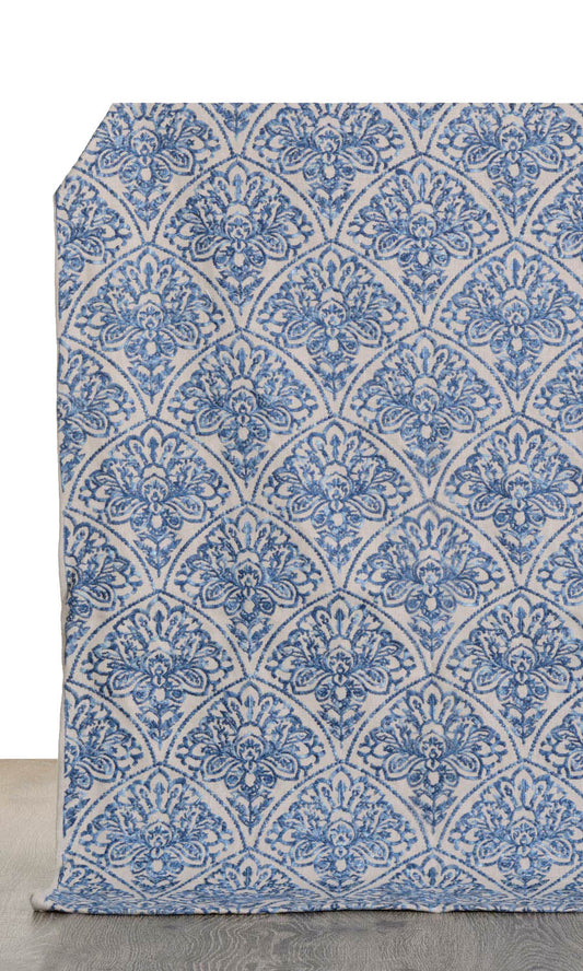 Embroidered Home Décor Fabric By the Yard (Pale Beige/ Ink Blue)