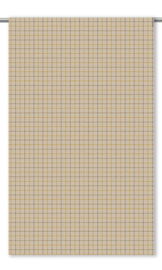 Tattersall Check Velvet Window Curtains (Parchement Beige/ Ochre/ Dark Brown)