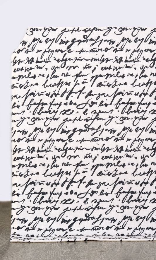 Script Print Home Decor Fabric Sample (Paper White/ Ink Black)