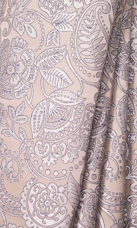 Floral Textured Drapery (Beige/ Blue)