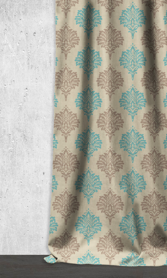 Damask Patterned Drapery (Blue/ Grey/ White)