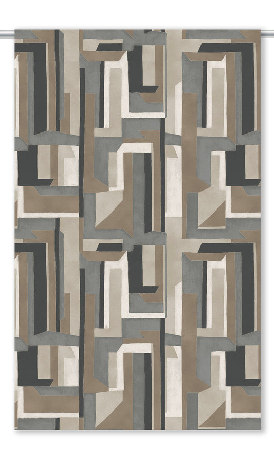 Modern Abstract Velvet Window Curtains (Espresso Brown/ Steel Gray/ Warm Greige)